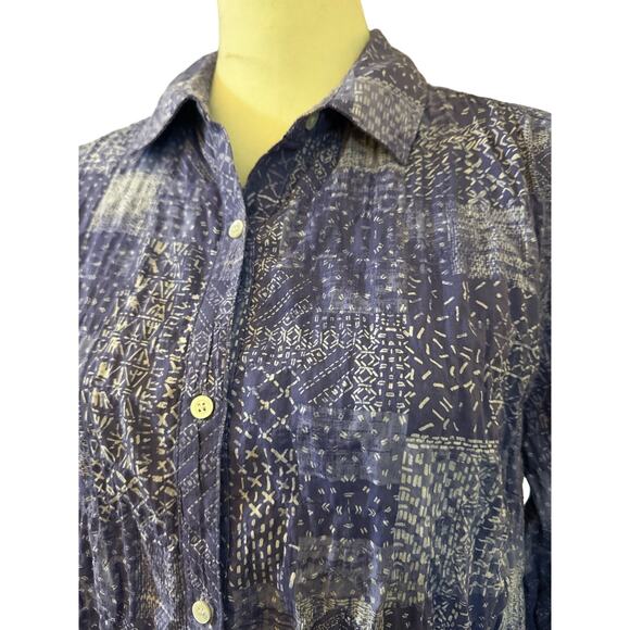 J. McLaughlin Lois Crinkle Shirt, Purple Patchwork, Women's Size Large - Picture 3 of 5